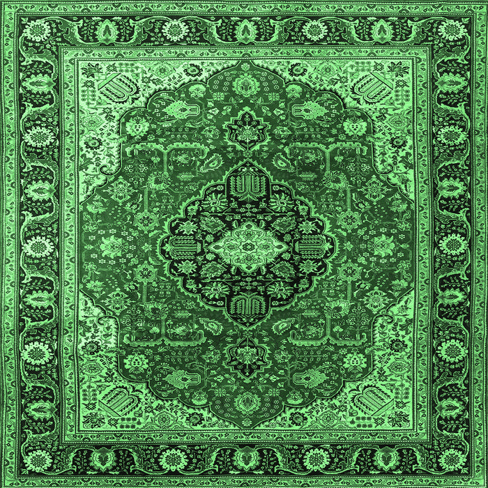 Square Machine Washable Medallion Emerald Green Traditional Area Rugs, wshtr439emgrn