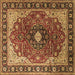 Square Machine Washable Medallion Brown Traditional Rug, wshtr439brn