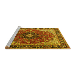 Sideview of Machine Washable Medallion Yellow Traditional Rug, wshtr439yw