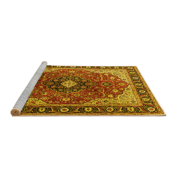 Sideview of Machine Washable Medallion Yellow Traditional Rug, wshtr439yw