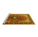 Sideview of Machine Washable Medallion Yellow Traditional Rug, wshtr439yw