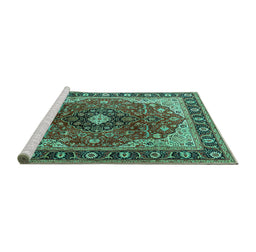 Sideview of Machine Washable Medallion Turquoise Traditional Area Rugs, wshtr439turq