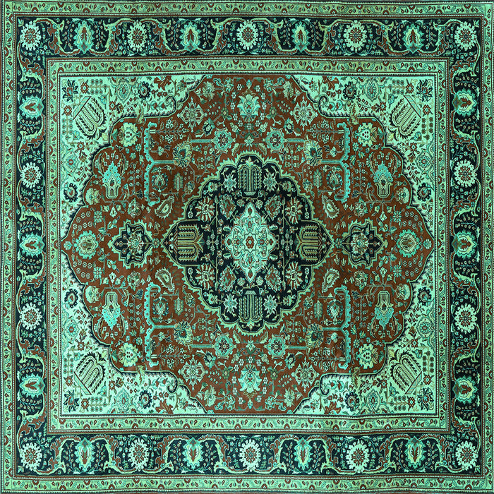 Square Machine Washable Medallion Turquoise Traditional Area Rugs, wshtr439turq