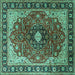 Square Machine Washable Medallion Turquoise Traditional Area Rugs, wshtr439turq