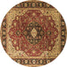 Round Machine Washable Medallion Brown Traditional Rug, wshtr439brn