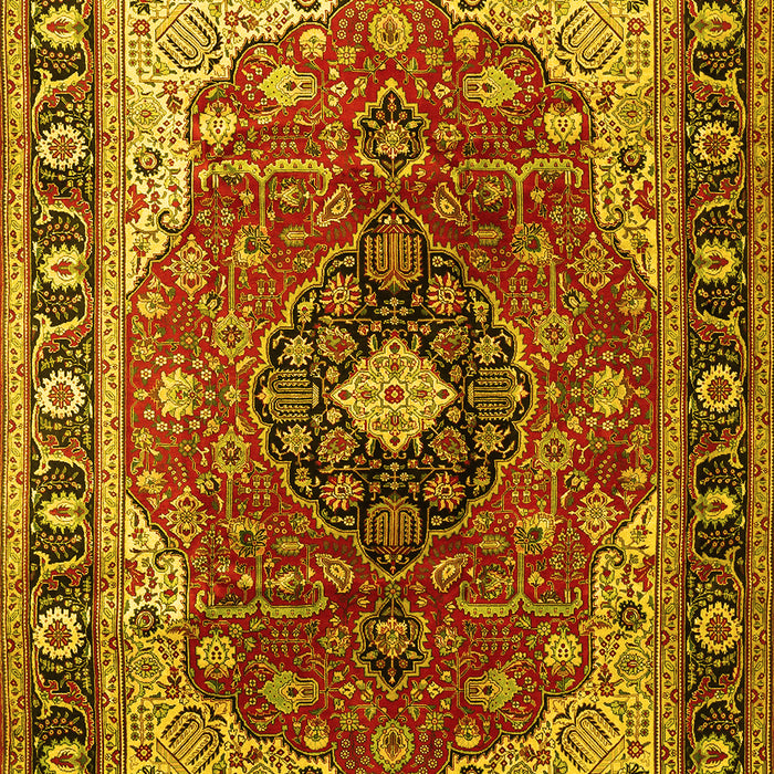 Machine Washable Medallion Yellow Traditional Rug, wshtr439yw