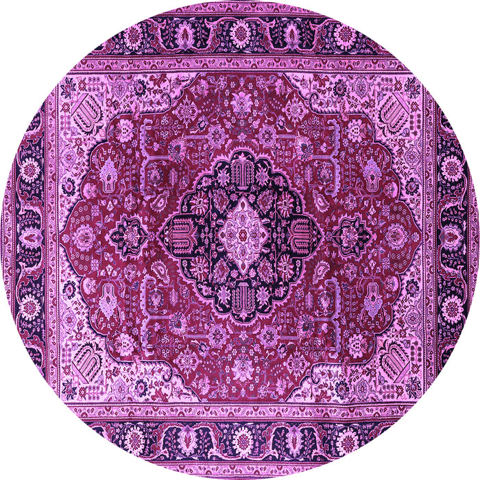 Round Machine Washable Medallion Purple Traditional Area Rugs, wshtr439pur