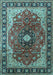 Machine Washable Medallion Light Blue Traditional Rug, wshtr439lblu