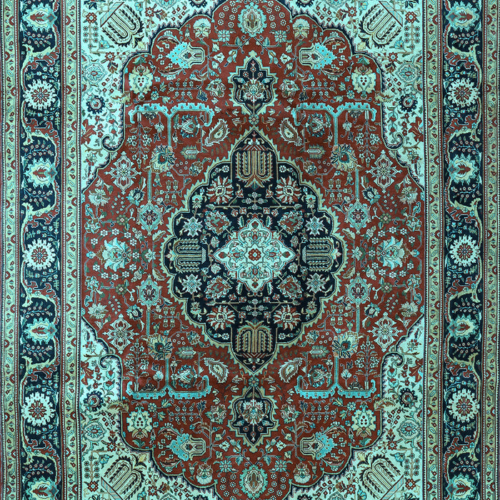 Machine Washable Medallion Light Blue Traditional Rug, wshtr439lblu