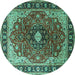 Round Medallion Turquoise Traditional Rug, tr439turq