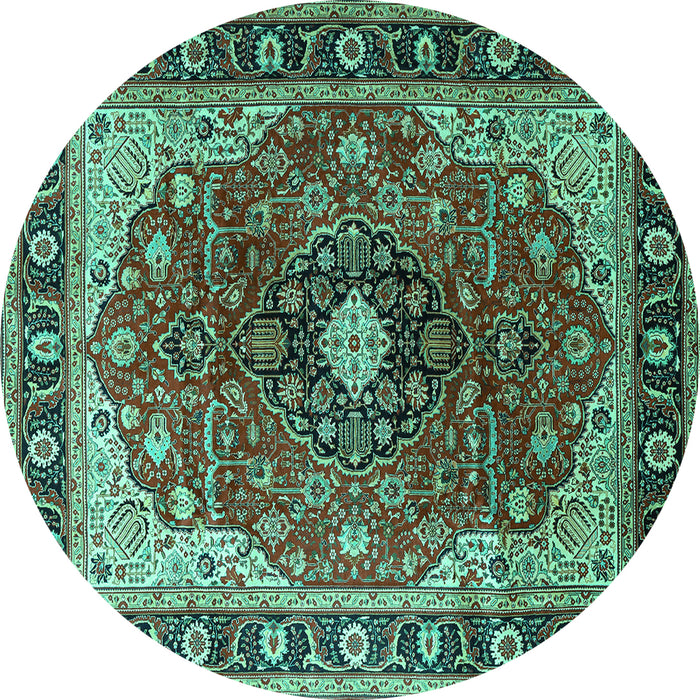 Round Machine Washable Medallion Turquoise Traditional Area Rugs, wshtr439turq