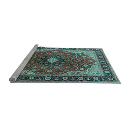 Sideview of Machine Washable Medallion Light Blue Traditional Rug, wshtr439lblu