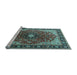 Sideview of Machine Washable Medallion Light Blue Traditional Rug, wshtr439lblu