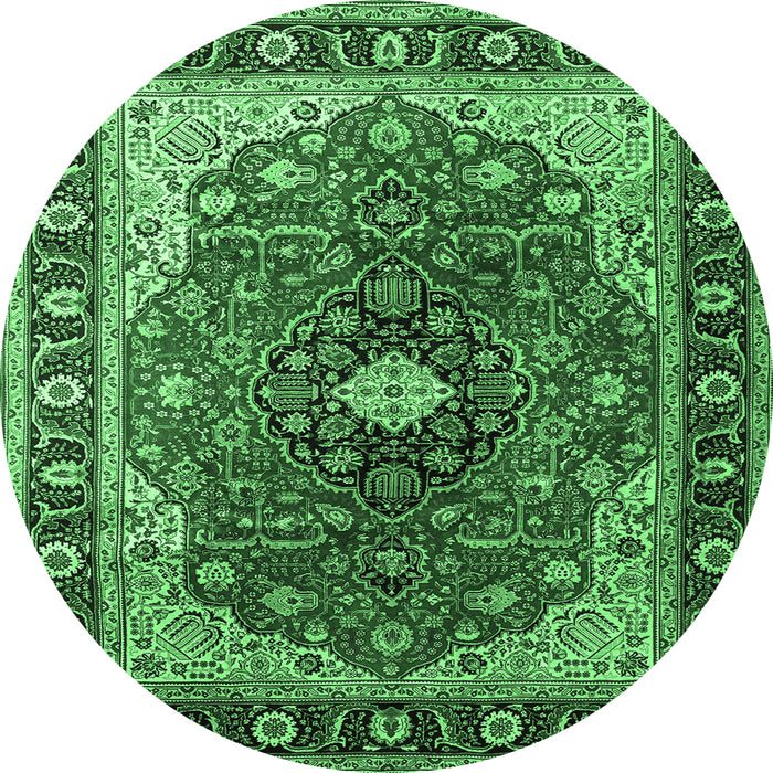 Round Medallion Emerald Green Traditional Rug, tr439emgrn