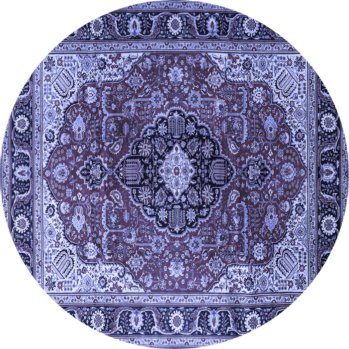 Round Machine Washable Medallion Blue Traditional Rug, wshtr439blu