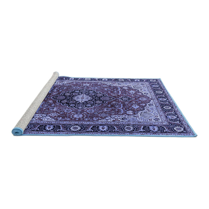 Sideview of Machine Washable Medallion Blue Traditional Rug, wshtr439blu