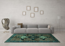 Machine Washable Persian Turquoise Traditional Area Rugs in a Living Room,, wshtr43turq
