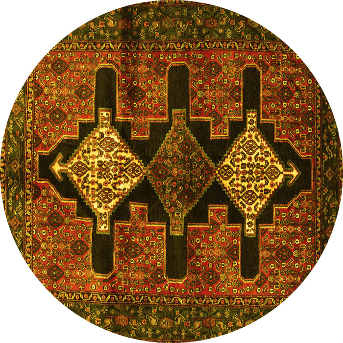 Round Machine Washable Persian Yellow Traditional Rug, wshtr43yw