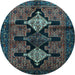 Round Machine Washable Persian Light Blue Traditional Rug, wshtr43lblu