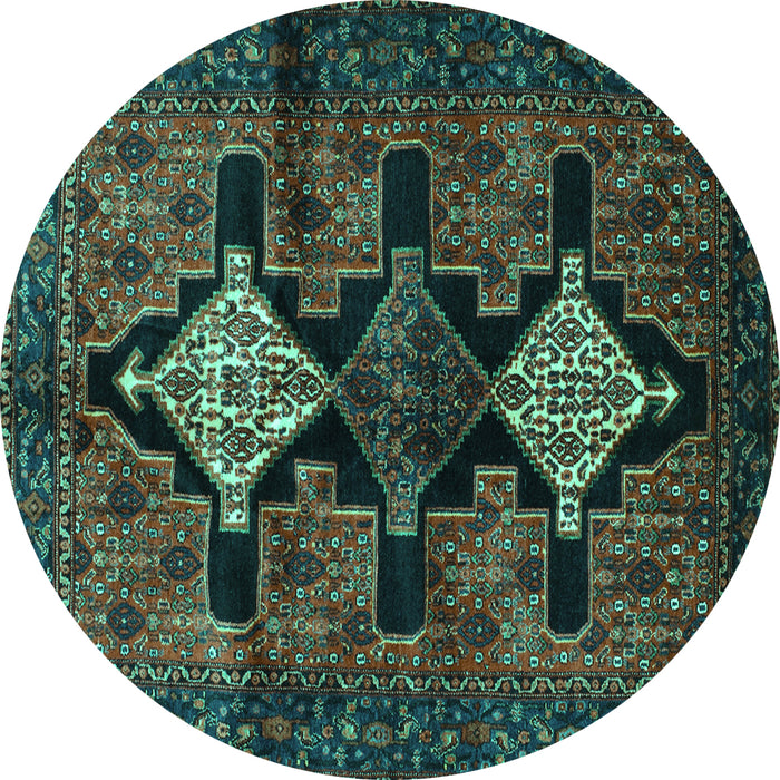 Round Machine Washable Persian Turquoise Traditional Area Rugs, wshtr43turq