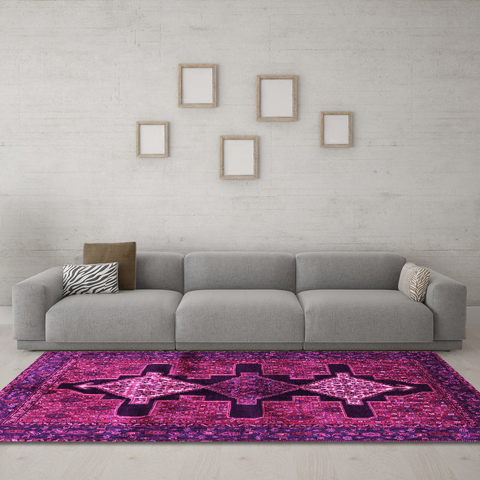 Machine Washable Persian Pink Traditional Rug in a Living Room, wshtr43pnk