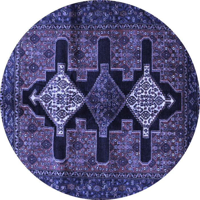 Round Machine Washable Persian Blue Traditional Rug, wshtr43blu