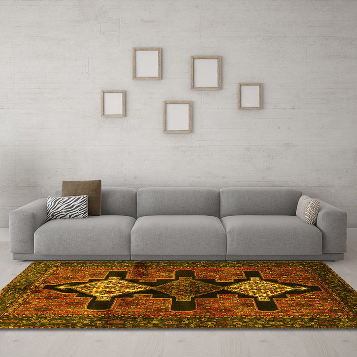 Machine Washable Persian Yellow Traditional Rug in a Living Room, wshtr43yw