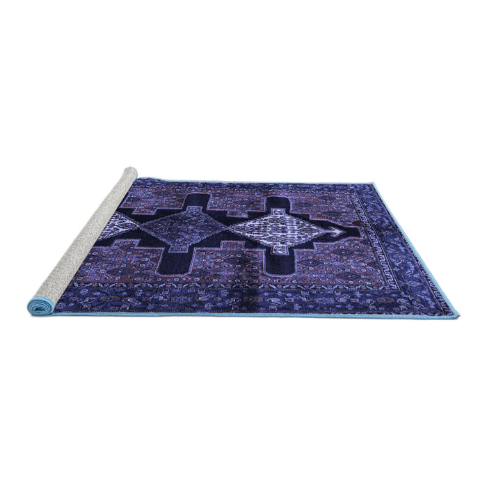 Sideview of Machine Washable Persian Blue Traditional Rug, wshtr43blu