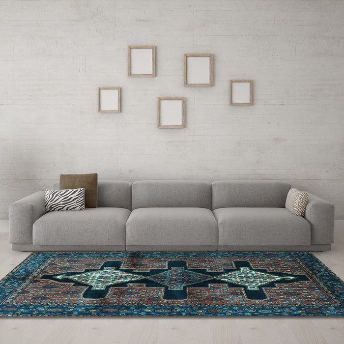 Machine Washable Persian Light Blue Traditional Rug in a Living Room, wshtr43lblu