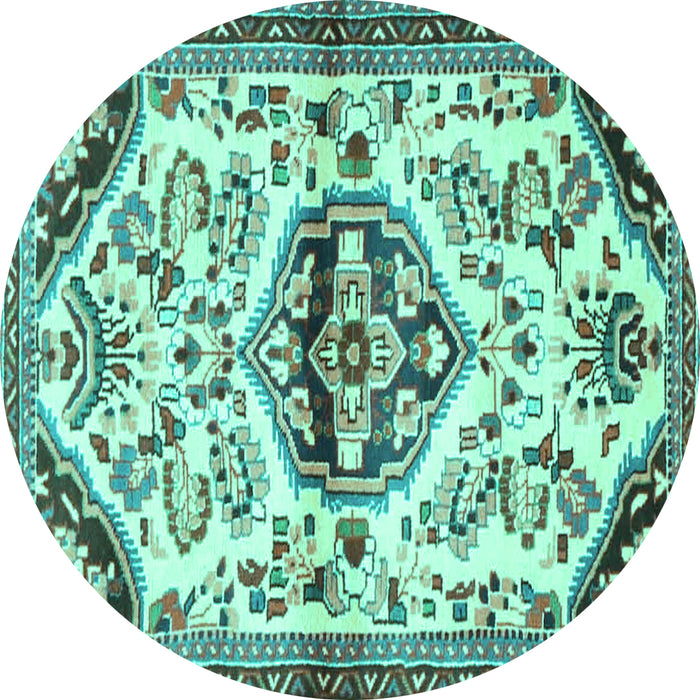 Round Machine Washable Persian Turquoise Traditional Area Rugs, wshtr4400turq