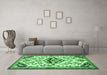 Machine Washable Persian Emerald Green Traditional Area Rugs in a Living Room,, wshtr4400emgrn