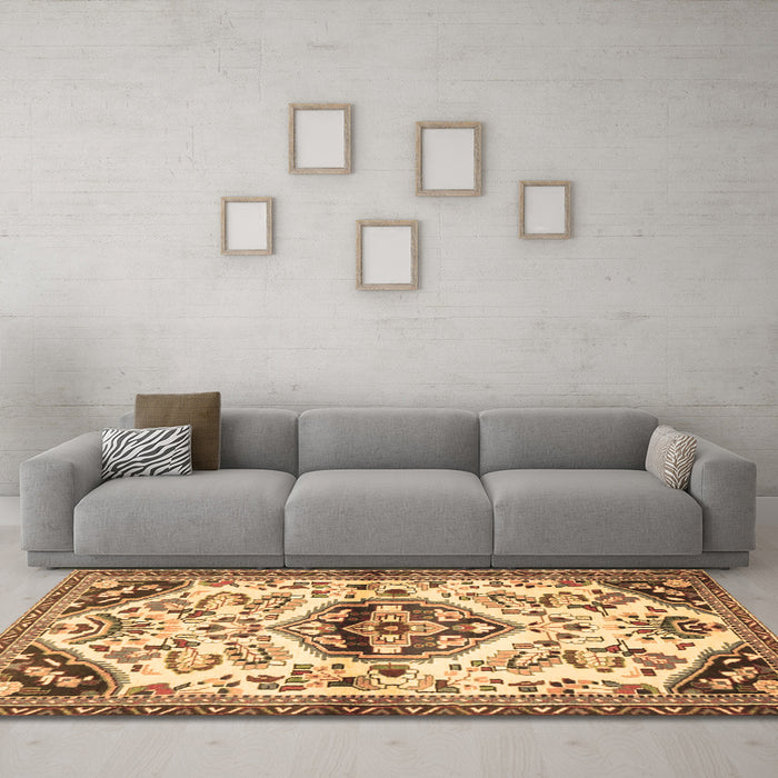 Machine Washable Persian Brown Traditional Rug in a Living Room,, wshtr4400brn