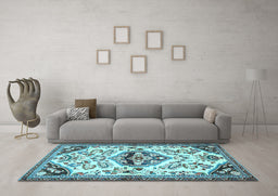 Machine Washable Persian Light Blue Traditional Rug in a Living Room, wshtr4400lblu