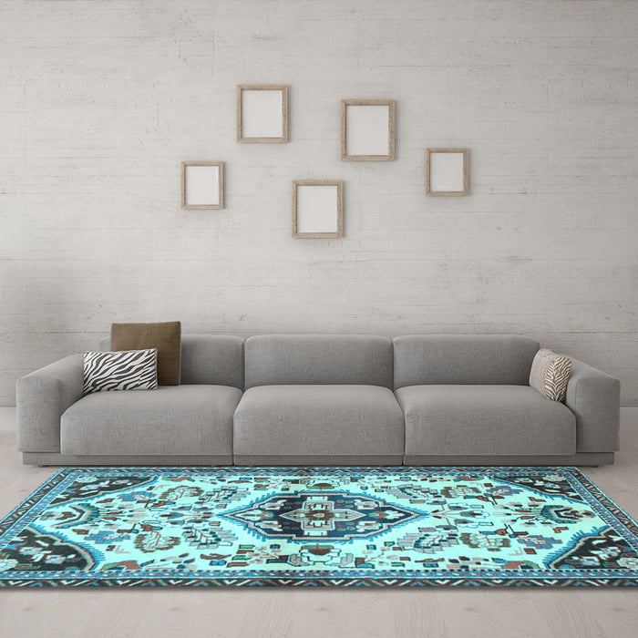 Machine Washable Persian Light Blue Traditional Rug in a Living Room, wshtr4400lblu