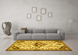 Machine Washable Persian Yellow Traditional Rug in a Living Room, wshtr4400yw