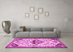 Machine Washable Persian Pink Traditional Rug in a Living Room, wshtr4400pnk