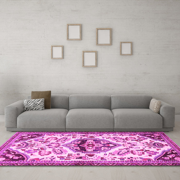 Machine Washable Persian Pink Traditional Rug in a Living Room, wshtr4400pnk