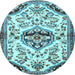 Round Machine Washable Persian Light Blue Traditional Rug, wshtr4400lblu