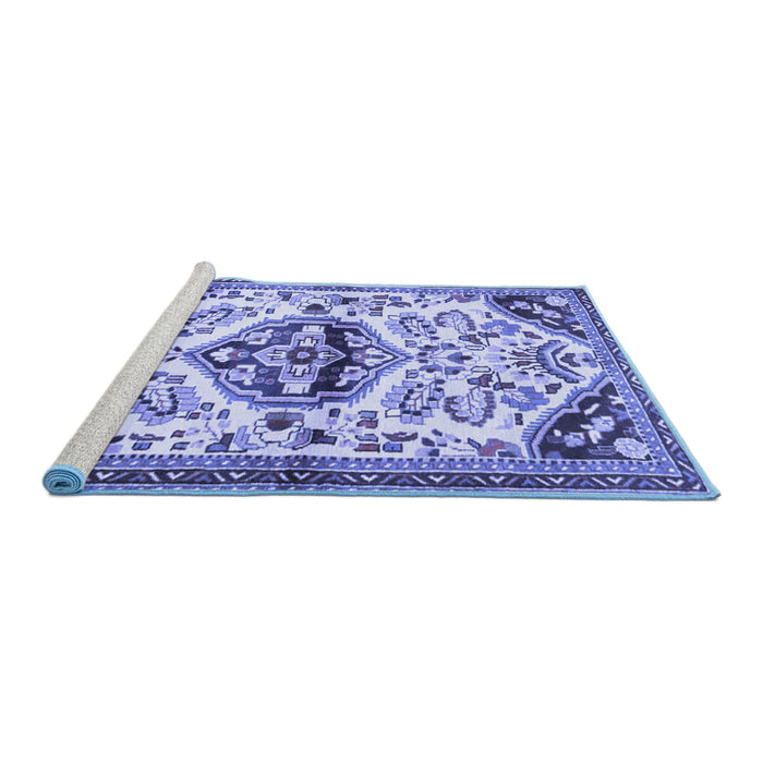 Sideview of Machine Washable Persian Blue Traditional Rug, wshtr4400blu