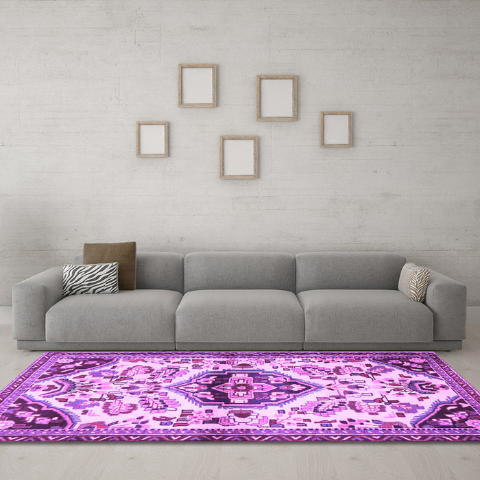 Machine Washable Persian Purple Traditional Area Rugs in a Living Room, wshtr4400pur