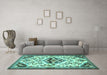 Machine Washable Persian Turquoise Traditional Area Rugs in a Living Room,, wshtr4400turq