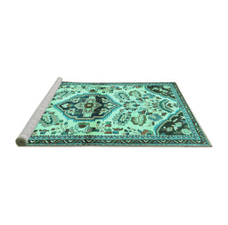 Sideview of Machine Washable Persian Turquoise Traditional Area Rugs, wshtr4400turq