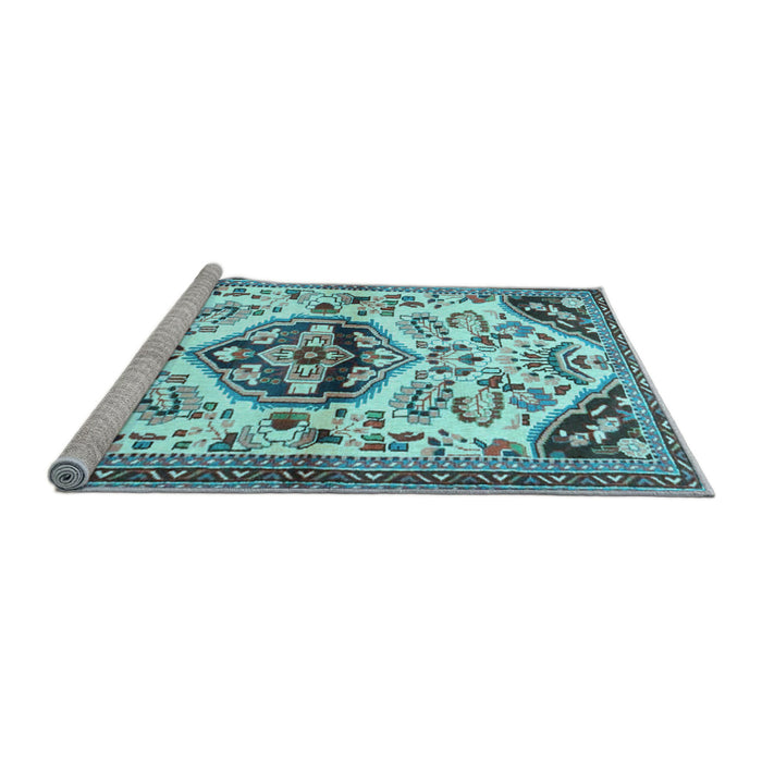 Sideview of Machine Washable Persian Light Blue Traditional Rug, wshtr4400lblu
