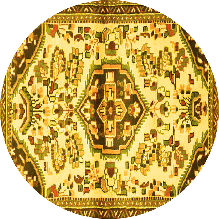 Round Machine Washable Persian Yellow Traditional Rug, wshtr4400yw