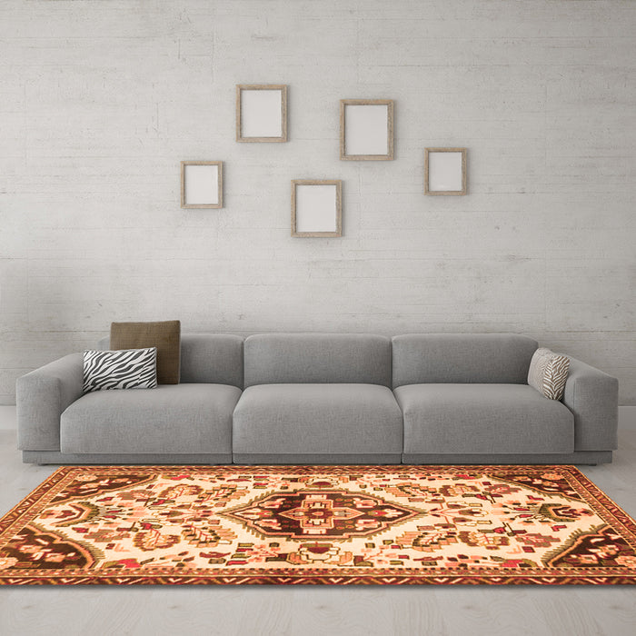 Machine Washable Persian Orange Traditional Area Rugs in a Living Room, wshtr4400org