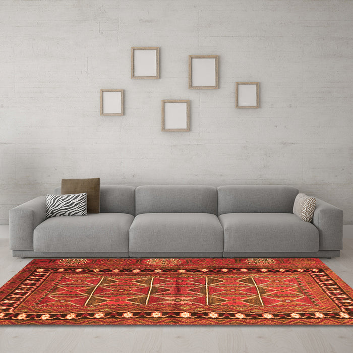 Machine Washable Persian Orange Traditional Area Rugs in a Living Room, wshtr4401org