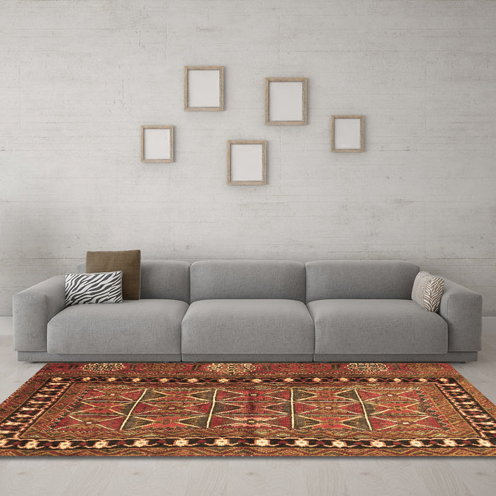 Machine Washable Persian Brown Traditional Rug in a Living Room,, wshtr4401brn