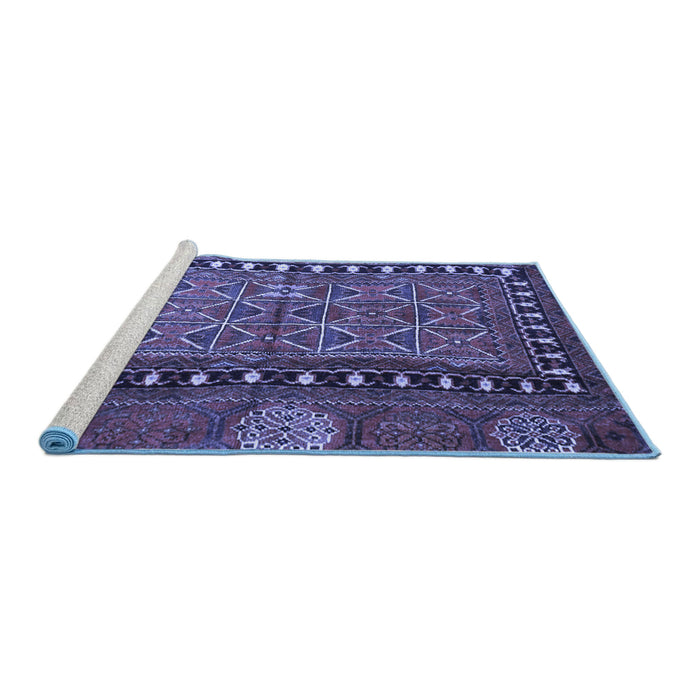 Sideview of Machine Washable Persian Blue Traditional Rug, wshtr4401blu