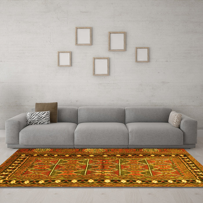 Machine Washable Persian Yellow Traditional Rug in a Living Room, wshtr4401yw