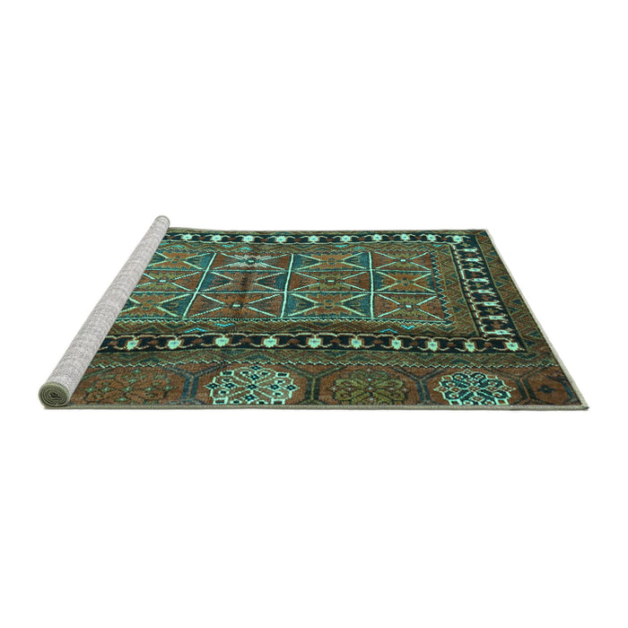 Sideview of Machine Washable Persian Turquoise Traditional Area Rugs, wshtr4401turq
